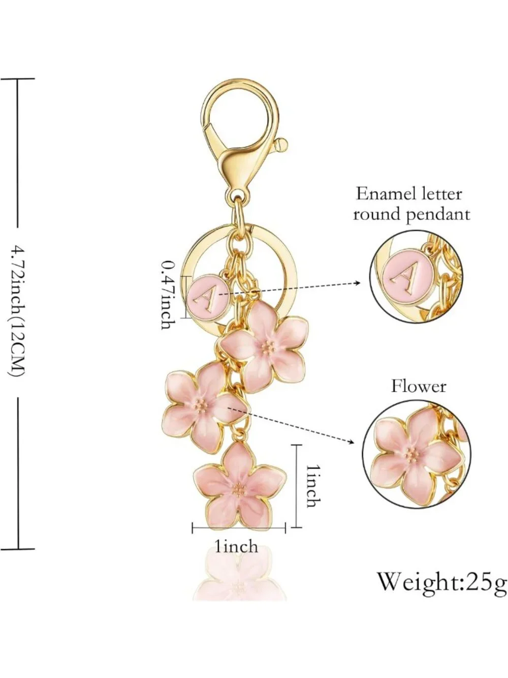 Cute Flower Initial Keychain for Women | Enameled Bag Charm | Pink/Black/White